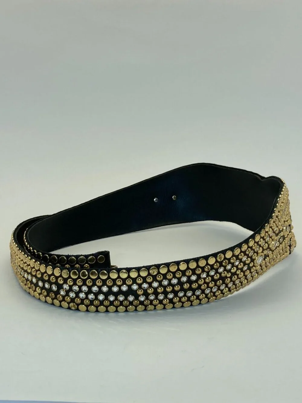 Kippys Vintage Western Belt Sz 34-37 Swarovski Crystal Black Leather Gold Studs